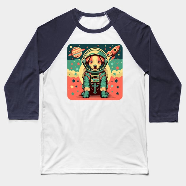 Retro Futurism Patriotic Astronaut Dog Baseball T-Shirt by Ghost on Toast